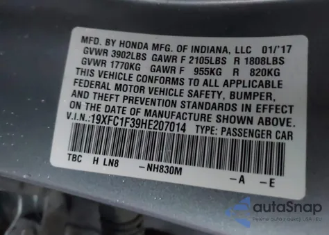 2017 Honda Civic Ex-T z USA, uszkodzony, nr VIN 19XFC1F39HE207014